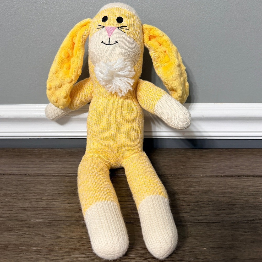 Yellow Knit Bunny Rabbit with Minky‎ Dot Ears Plush